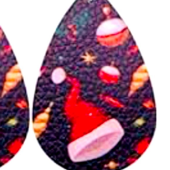 Faux Leather Teardrop Christmas Earrings - Picture 4 of 7
